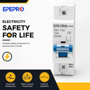 1P DC Mini Circuit Breaker 250V 6A-63A Thermal Magnetic Trip DC Isolator Switch DIN Rail Mount Solar PV DC Disconnect Breaker