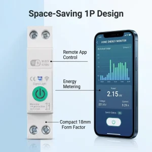 1P WiFi Smart Din Rail Circuit Breaker Remote Control Energy Monitoring MCB