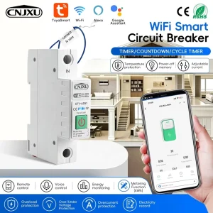 1P+N 1 63A Adjustable Current Voltage Protection Remote Control Timer Switch Energy KWh Meter Tuya Smart WiFi Circuit Breaker