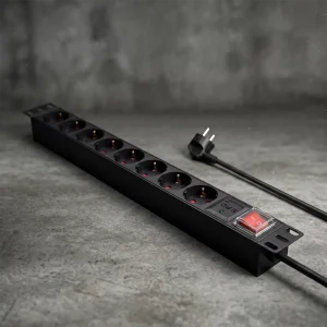1U 19 Inch EUR FR PDU 16A Overload Protection 8 Way Power Distribution Unit Aluminum Alloy Socket Data Center Schuko