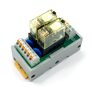 2 Channel Electromagnetic Relay Module DC 24V 10A Sealed Subminiature DIN Rail Mount Interface for PLC Automation Control