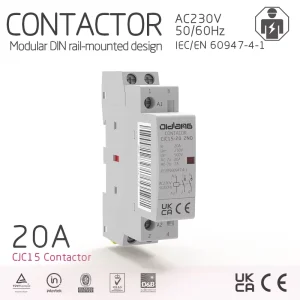 20A 2-Phase AC Modular Rail-mounted Installation Contactor IEC60947 CE UKCA TUV for Quiet Operation