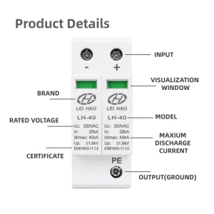 20KA 40KA 275V-440V 2P T2 Type AC Surge Protector Lightning Protection Solar CE Certified Surge Protection Device for Solar