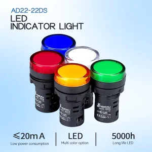 220V Green Blue Yellow White LED Pilot Signal Light Lamp 22mm Panel Mount Indicator with Plastic Body Model AD22 22DS