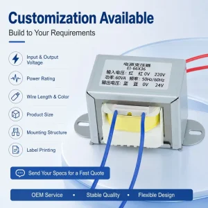 220V to 24V 60VA Square Type Power Transformer Compact Space Saving for Electronic Component Testing Supply