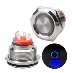 22MM 20A Blue Light Push Button Switch Waterproof Metal Push Button Switch