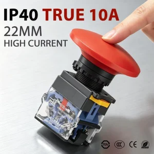 22MM Aperture M60 Mushroom Head Push Button Switch Latching Momentary 1NO1NC 10A Plastic Home Appliance Electric Application