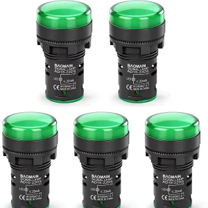 22mm 110V AC LED Industrial Indicator Light Green Plastic Panel Mount Screw Terminal 5 Pack for Industrial Machinery