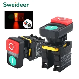 22mm Double Push Button Swith With Light Waterproof Momentary Start Stop Switch Button For Electrical Powerboard Panel Box