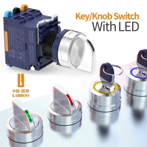 22mm IP65 Illuminated Rotary Switch 25A Latching/Momentary Action for 1-2 Circuits(NO/NC) 9-220V AC/DC LED Power Control