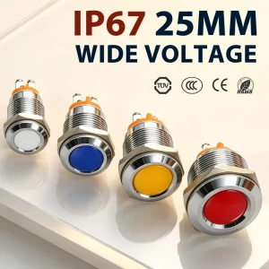 22mm IP67 Chromium plated Brass Stainless Steel Panel Indicator Light Pin Terminal LED (Red Green Yellow Blue White) 12 24V
