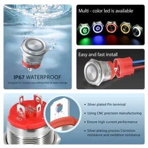 22mm Large Power Motor Start Push Button Switch Latching Momentary 2 Normal Open 1NO Illuminated ON/OFF Power Control