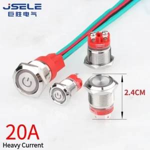 22mm Metal Push Button Switch High-current with LED Light Self-locking Reset High-power 15A 20A IP67 IP68 Rated Start Button