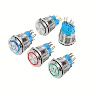 22mm Silver Shell LED Push Button Switch IP66 Waterproof with 1NO Wire Socket Plug Self-Locking