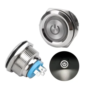 22mm Stainless Steel Push Button Switch Waterproof IP67 Self Locking 5A 1NO Combination with Power White Light