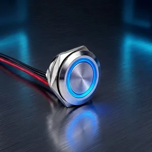 22mm Ultra Thin Push Button Switch Self return Momentary Ring LED 24v Wired Molded Metal Shell Surface Mount for Mini Boxes