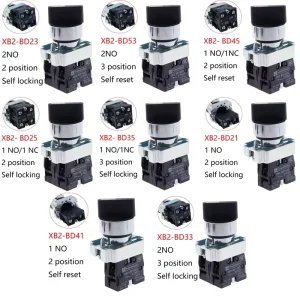 22mm XB2 BD21 BD23 BD25 BD33 BD45 BD53 1NO 2NO 1NO1NC 2 3 position Self locking self resetting selector Knob switch