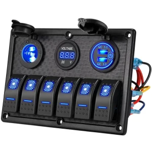 24V 12V 6 Buttons Switch Panel With Digital Voltmeter Tester USB Chargers 3.0 Light Toggle Car Power Adapter Marine Boat Caravan