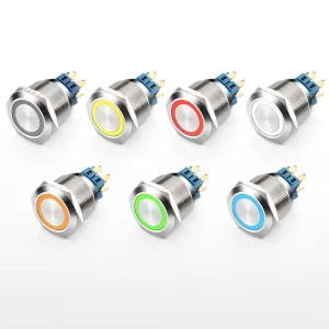 25mm Flat Latching Momentary Push Button Switch 12V 2A IP65 Waterproof Plastic Brass 1NO1NC 6 Pin