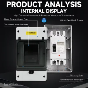 2P 125A/250A Circuit Breaker Waterproof Box IP65 Outdoor Dustproof Enclosure for Solar PV MCCB Plastic Protection Case