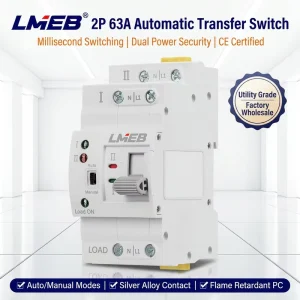 2P 63A ATS Dual Power Automatic Transfer Switch Smaller Size Din Rail PC Type for Industrial Electrical Applications