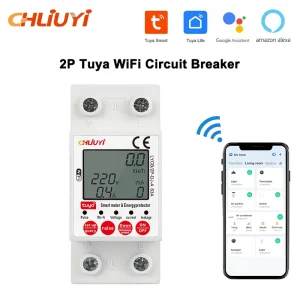 2P 63A WiFi Smart RCBO Circuit Breaker PA66 Material Li Protection Over/Under Voltage Protector Smart Meter Mobile Control