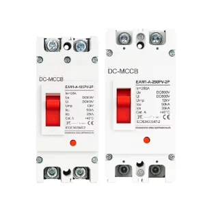 2P DC 600V Solar Molded Circuit Breaker (MCB) Overload Protection for Photovoltaic Systems 50kA Breaking Capacity Model EAM1-PV