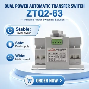 2P Single Phase Automatic Transfer Switch 220V 6kA Breaking Capacity 63A Frame Current Coated Back Paper for Industrial