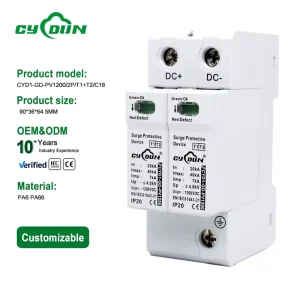 2P T1+T2 DC SPD 40kA/7kA 150-1200V Limiting Red/Green LED CE Replaceable for Solar Combiner