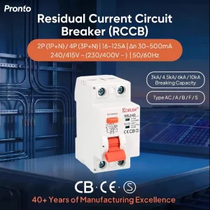 2P Type AC 100mA 16-63A 415V Industrial Residual Current Circuit Breaker Safety for Electronic Equipment Household