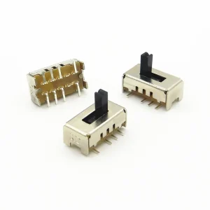 2P3T Vertical Right Angle Mini Toggle DPDT 3 Position Slide Switch 8 Pin SMD Silver Plating 0.3A 30V DC Brass Telecommunication