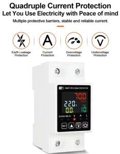 2Pole 10-63A WiFi Tuya Smart Home MCB Earth Leakage Circuit Breaker PA66 Over Under Voltage Protector 10kA Remote