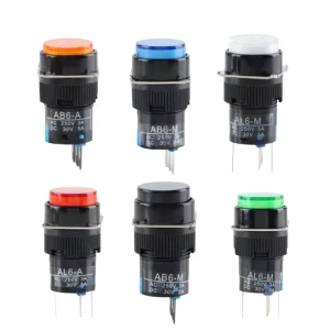 2pcs AB6-A AB6-M AL6-A AL6-M Push Button Switch 16MM Round 220V 24V 3/5pin Self Lock Reset Power Start Button Switch