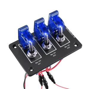 3 Gang Blue LED Rocker Switch Panel 12V 24V DC 20A Max Toggle Control Panel CE ROHS for Boat Marine RV Truck Yacht Camper