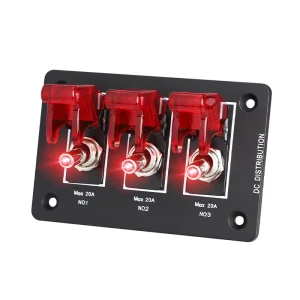 3 Gang Red LED Rocker Switch Panel 12V 24V DC 20A Max Toggle Control Panel CE ROHS Waterproof for Boat Marine Truck Yacht Camper