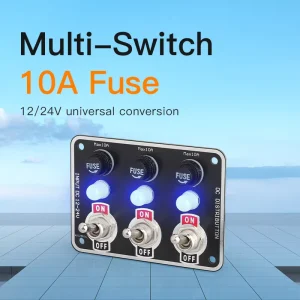 3 Gang Toggle Switch Panel Car Circuit Breaker Fuse Box Blue LED Indicator on OFF Rocker Switch for Marine Boat RV Truck Vehicle