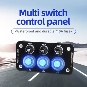 3 Gang Waterproof Toggle Switch Panel DC 12V 24V Car Marine Boat RV Rocker Switch Control Panel with 10A Fuse Blue LED Indicator