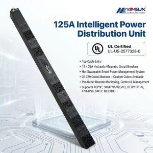 3 Phase 125A Intelligent Power Distribution Unit 36-Ways C39 Outlet With UL Certified and Hydraulic-Magnetic Circuit Breakers