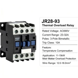 3 Phase Bimetallic Thermal Overload Relay JR28 93 Adjustable Current 23 32A 10A Contact Load Rated Voltage AC690V