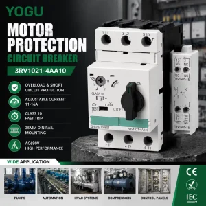 3 Pole Motor Protection Circuit Breaker Class 10 MPCB 11-16A Adjustable Current Motor Starter Protector