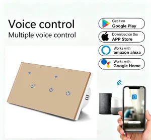 3 Switch 146 Type WIFI Touch Light Switch Single Live/Live & Neutral Wire Compatible Supports Google Home & Alexa Voice Control