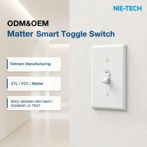 3 Way Smart Toggle Switch 15A 120V 125V IP44 with Voice Control Built in Outlet for Smart Home (Matter Wi Fi)
