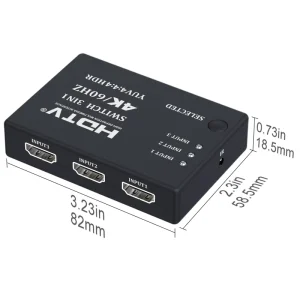 3 in 1 Out Video Switch 4K 60Hz HDR 3-Port HDTV Video Selector with IR Remote Control & USB Power Cable Full Kit