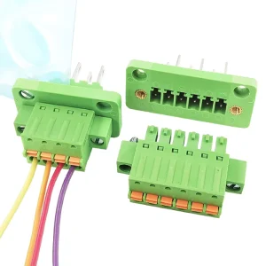 3.81mm Pitch Complete Male & Female Through Wall Spring Cage Terminal Block Set with Flange Tool Free Press Connection