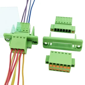 3.81mm Pitch Male Female Complete Terminal Block Set Through Wall Flanged Double Row Spring Termination
