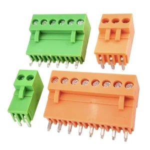 3.96mm Pitch Male-Female Complete PCB Terminal Block Plug with Straight and Right Angle Pin Header in Orange and Green