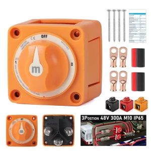 300A 32V 3 Position Battery Disconnect Rotary Switch M Series 6008 with Cable Lug and Heat Shrink Stud 3/8 M10 for Marine Boat RV