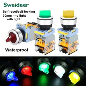 30mm LED Luminous Momentary Latching Knob Push Button Switch IP65 Waterproof 3 Way Selector Rotary Button Switch