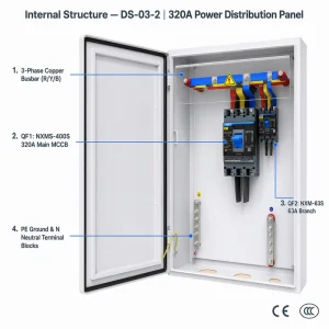 320A 3 Phase Power Distribution Cabinet Electric Complete Assembly Distribution Board for Workshop Machinery Power Supply
