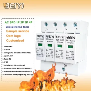 385V Lightning Surge Protector 40ka 60ka AC SPD Surge Protection Device Type 2 SPD AC 4P